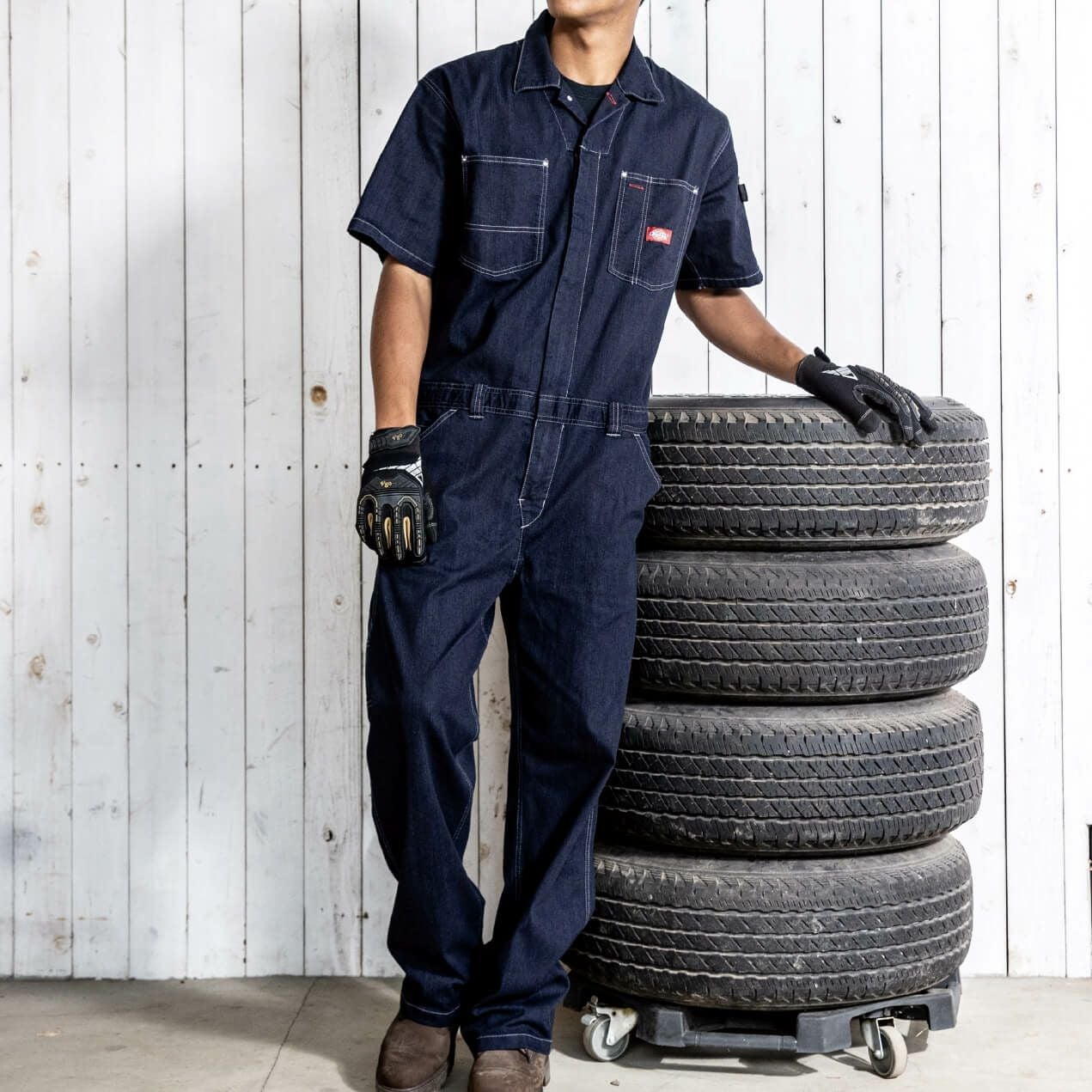 C.D.S クールドライブストライカー マリア刺繍 2WAY デニム ツナギ　S Dickies】CORDURAデニム半袖つなぎ|コーコス信岡公式通販