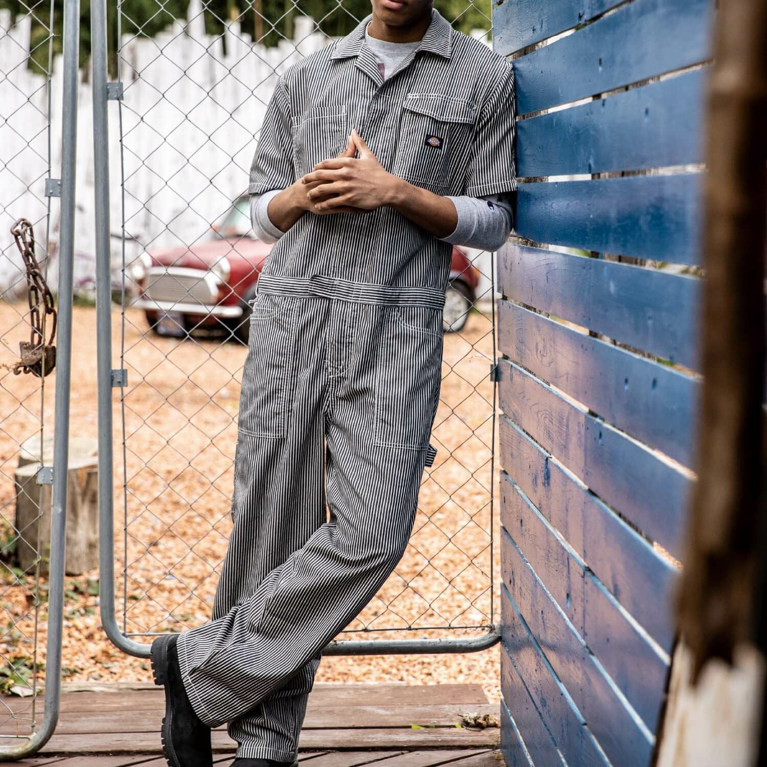 D-7102 【Dickies】ストレッチヒッコリー半袖ライトつなぎ | コーコス