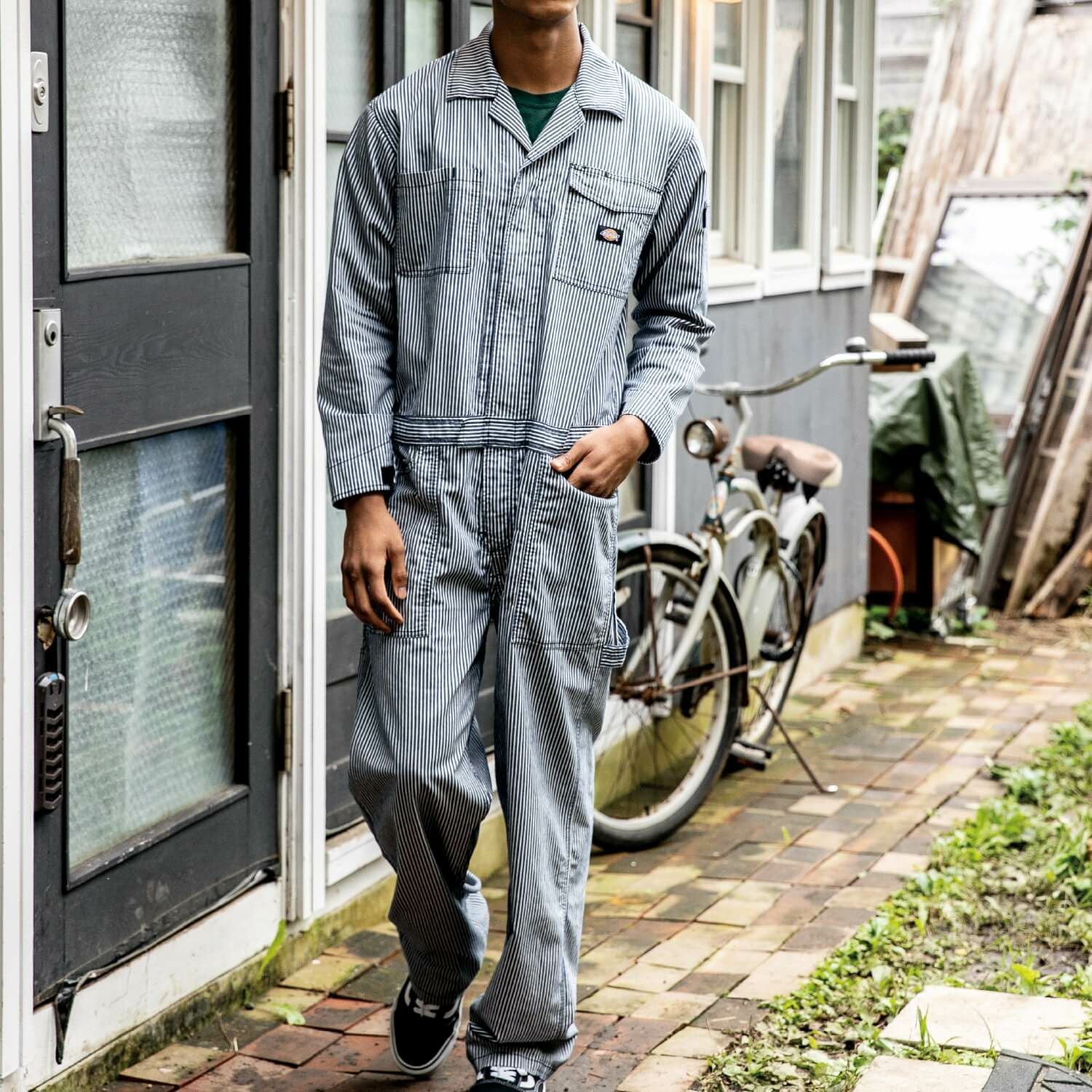 D-7106 【Dickies】ストレッチヒッコリー長袖ライトつなぎ | コーコス