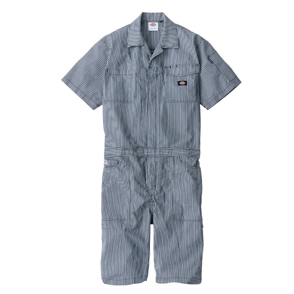 Dickies】ライトヒッコリーストレッチ半袖つなぎショート丈|コーコス Dickies】ライトヒッコリーストレッチ半袖つなぎショート丈|コーコス