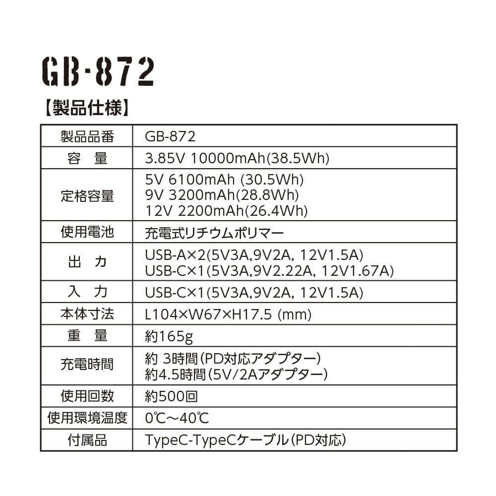 GB-872 【VOLTシリーズ】急速充電対応10000mAhモバイルバッテリー